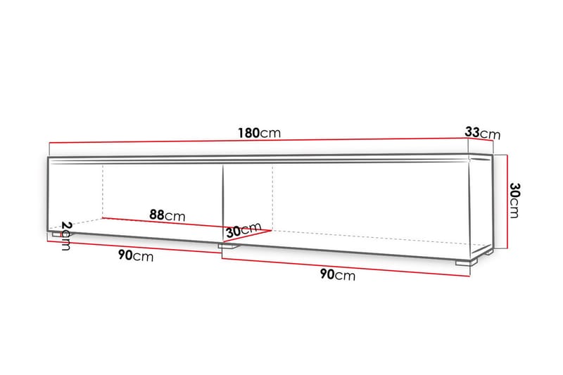 Cuguen TV-Bord 180 cm LED -belysning - Hvid | Grå | Hvid LED - Møbler - TV borde & mediemøbler - TV-borde