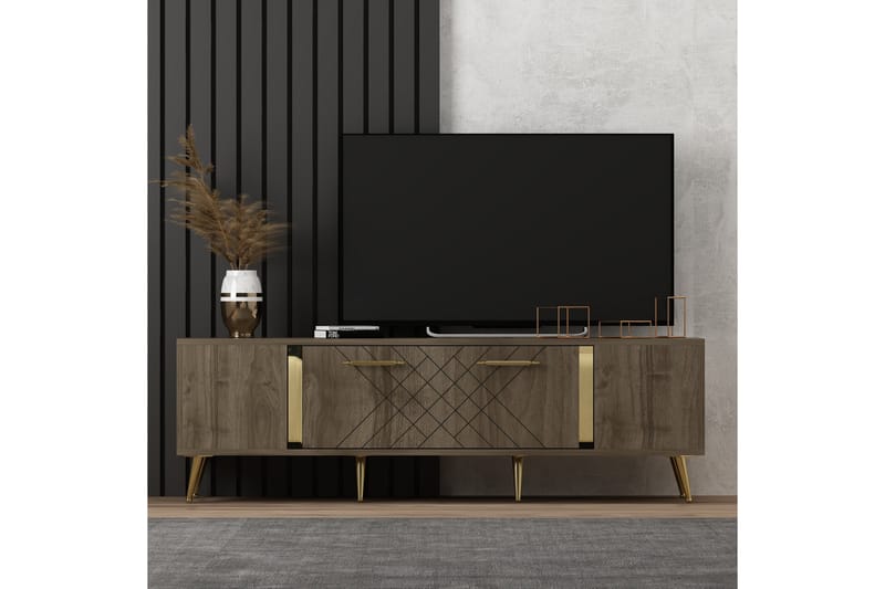 Detas Tv-bord 150x35 cm Brun/Guld - Hanah Home - Møbler - TV borde & mediemøbler - TV-borde