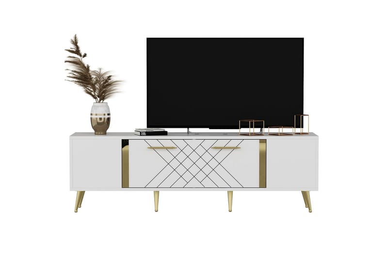 Detas Tv-bord 150x35 cm Hvid/Guld - Hanah Home - Møbler - TV borde & mediemøbler - TV-borde