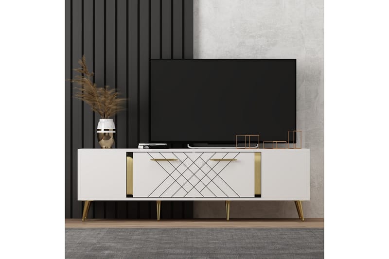 Detas Tv-bord 150x35 cm Hvid/Guld - Hanah Home - Møbler - TV borde & mediemøbler - TV-borde