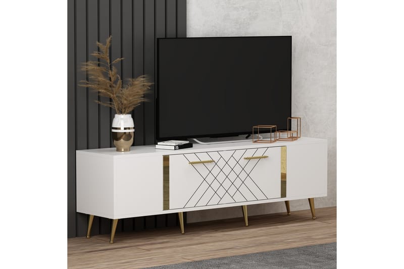 Detas Tv-bord 150x35 cm Hvid/Guld - Hanah Home - Møbler - TV borde & mediemøbler - TV-borde