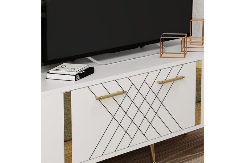 Detas Tv-bord 150x35 cm Hvid/Guld - Hanah Home - Møbler - TV borde & mediemøbler - TV-borde