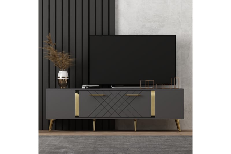 Detas Tv-bord 150x35 cm Sort/Guld - Hanah Home - Møbler - TV borde & mediemøbler - TV-borde