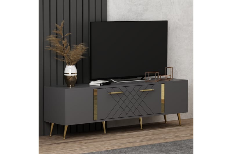 Detas Tv-bord 150x35 cm Sort/Guld - Hanah Home - Møbler - TV borde & mediemøbler - TV-borde