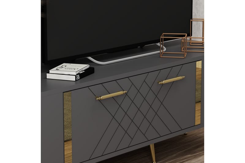 Detas Tv-bord 150x35 cm Sort/Guld - Hanah Home - Møbler - TV borde & mediemøbler - TV-borde