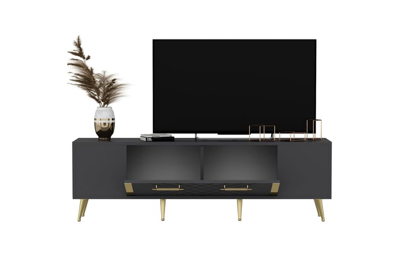 Detas Tv-bord 150x35 cm Sort/Guld - Hanah Home - Møbler - TV borde & mediemøbler - TV-borde