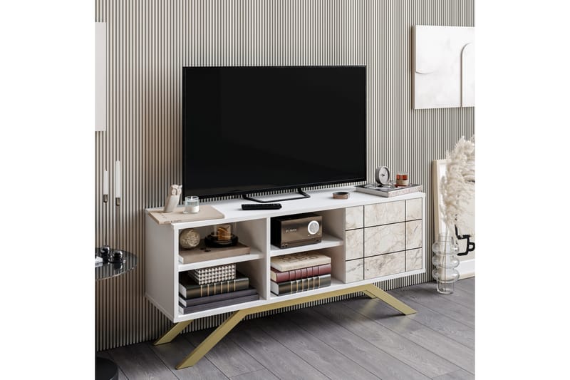 Einbeck TV-Bord 130 cm - Hvid/guld - Møbler - TV borde & mediemøbler - TV-borde