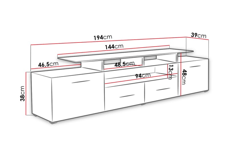 Evora TV-bord 194x39x39 cm - Beige/Grå/Hvid - Møbler - TV borde & mediemøbler - TV-borde