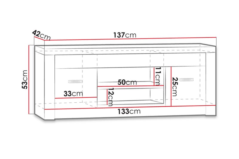 Indianapolis TV-bord 137x42x53 cm - Hvid LED-belysning - TV-borde