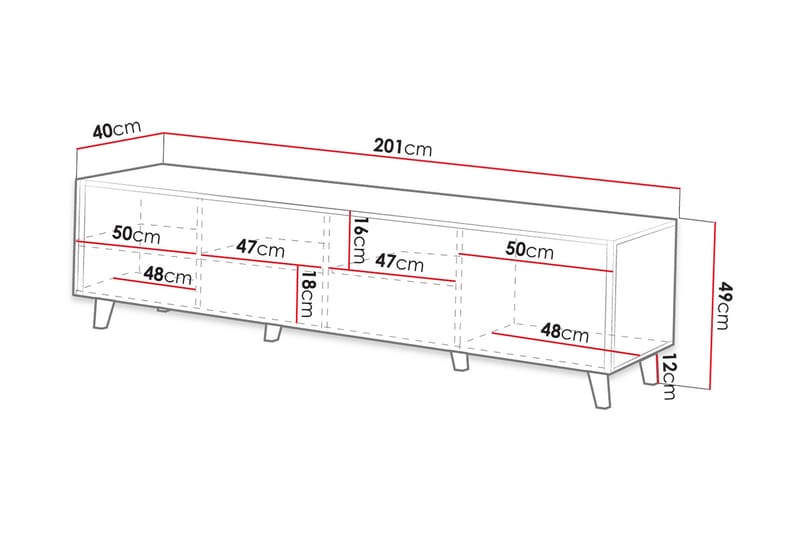 Juniskär Ribbet TV-bord i træ med opbevaring - 40 cm dyb, 200 cm bred, 49 cm høj - Eg - Møbler - TV borde & mediemøbler - TV-borde