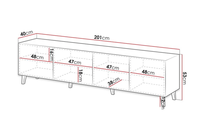 Juniskär TV-bænk med Opbevaring + Hylder 40x52x200 cm - Sort - Møbler - TV borde & mediemøbler - TV-borde