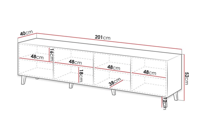 Juniskär TV-bænk med Opbevaring + Hylder 40x52x200 cm - Sort - Møbler - TV borde & mediemøbler - TV-borde