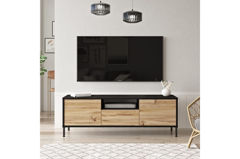 Lozyno TV-bord 140 cm - Natur/Sort - Møbler - TV borde & mediemøbler - TV-borde