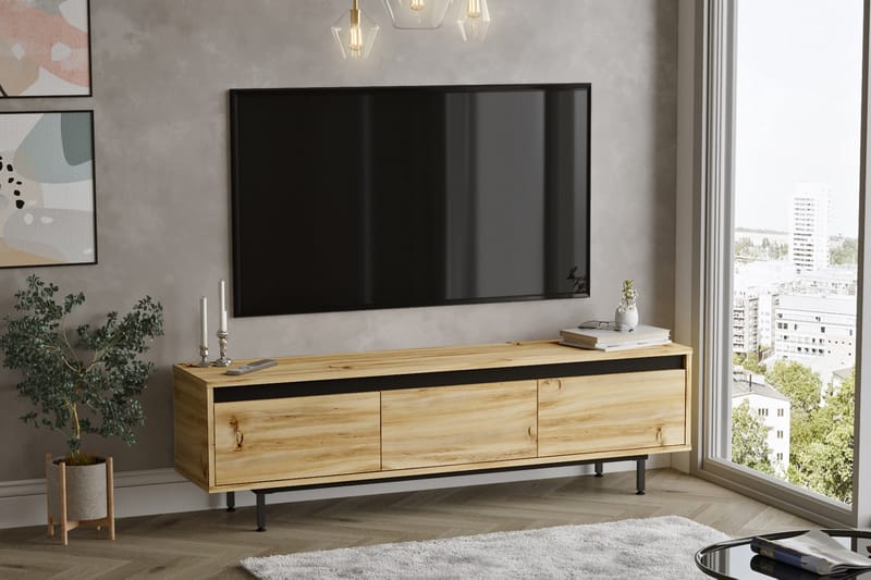 Lozyno TV-bord 160 cm - Natur/Sort - Møbler - TV borde & mediemøbler - TV-borde