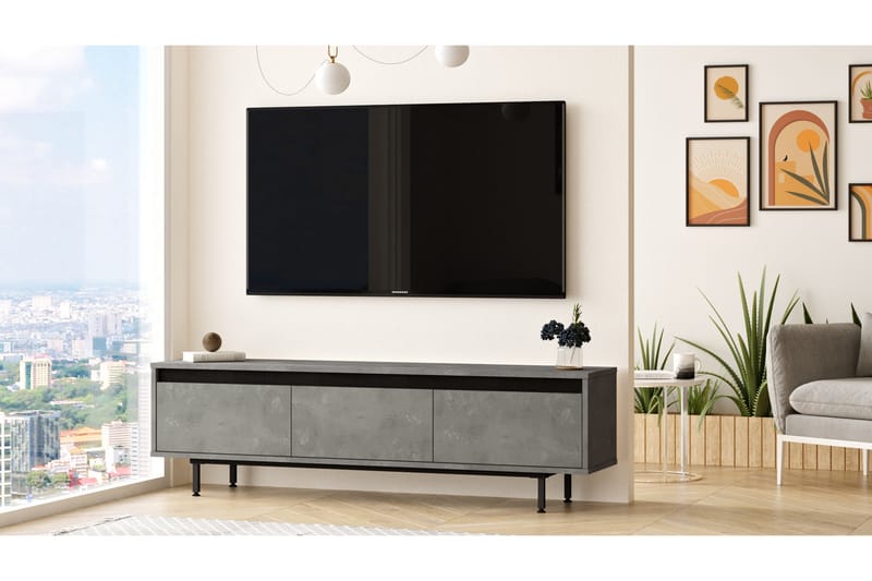 Lozyno TV-bord 160 cm - Sølv/Sort - Møbler - TV borde & mediemøbler - TV-borde