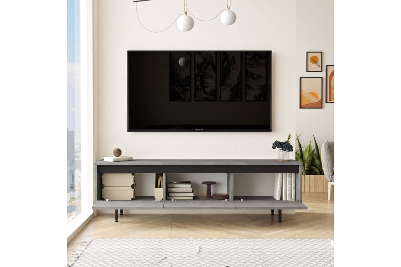 Lozyno TV-bord 160 cm - Sølv/Sort - Møbler - TV borde & mediemøbler - TV-borde