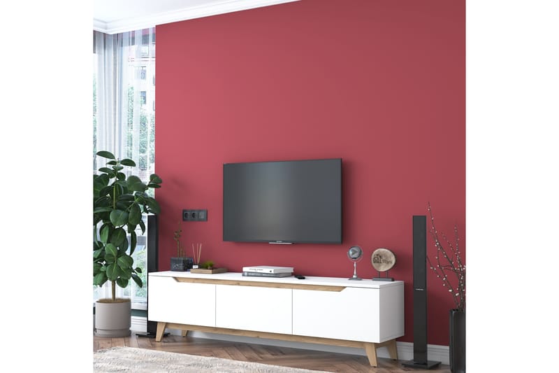 Lychester Tv-bord 180x35 cm Hvid/Brun - Møbler - TV borde & mediemøbler - TV-borde