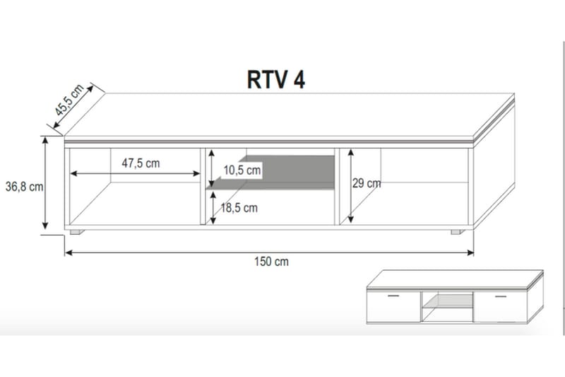 Mira TV-bænk 150 cm 2 Låger + 2 Hylder + LED-belysning - Sort - Møbler - TV borde & mediemøbler - TV-borde