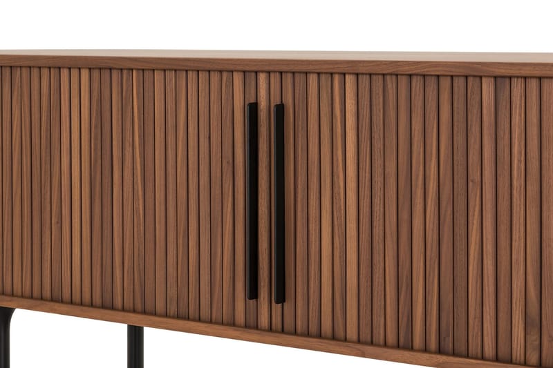 Noira Oval TV-bænk Massiv Valnød 150x45 cm Ribbet - Brun - Møbler - TV borde & mediemøbler - TV-borde