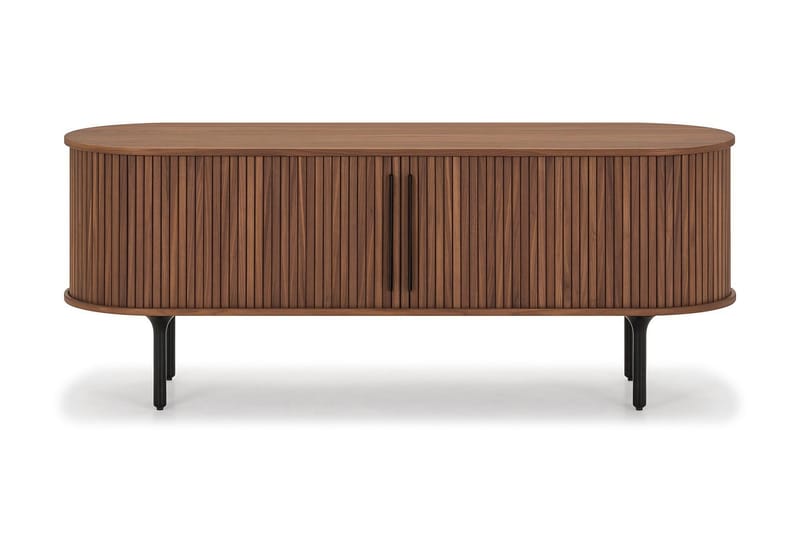 Noira Oval TV-bænk Massiv Valnød 150x45 cm Ribbet - Brun - Møbler - TV borde & mediemøbler - TV-borde