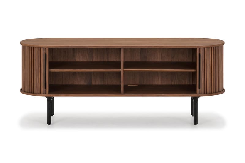 Noira Oval TV-bænk Massiv Valnød 150x45 cm Ribbet - Brun - Møbler - TV borde & mediemøbler - TV-borde