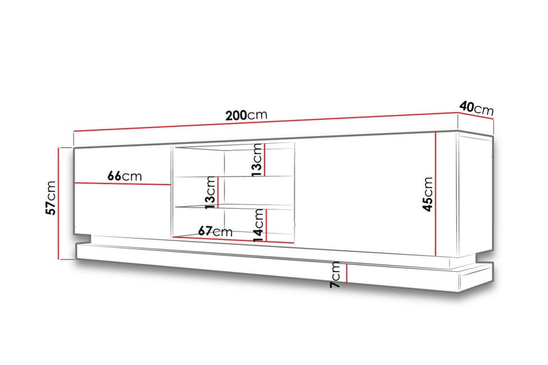 Qiu TV-bænk med Opbevaring + Hylder 200 cm - Hvid / Højglans / Glas - Møbler - TV borde & mediemøbler - TV-borde