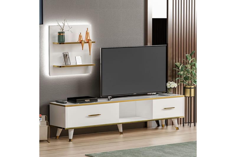 Rebelo TV-bord 180 cm - Hvid/Natur - Møbler - TV borde & mediemøbler - TV-borde