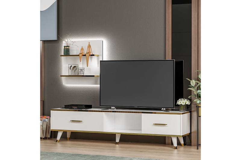 Rebelo TV-bord 180 cm - Hvid/Natur - Møbler - TV borde & mediemøbler - TV-borde