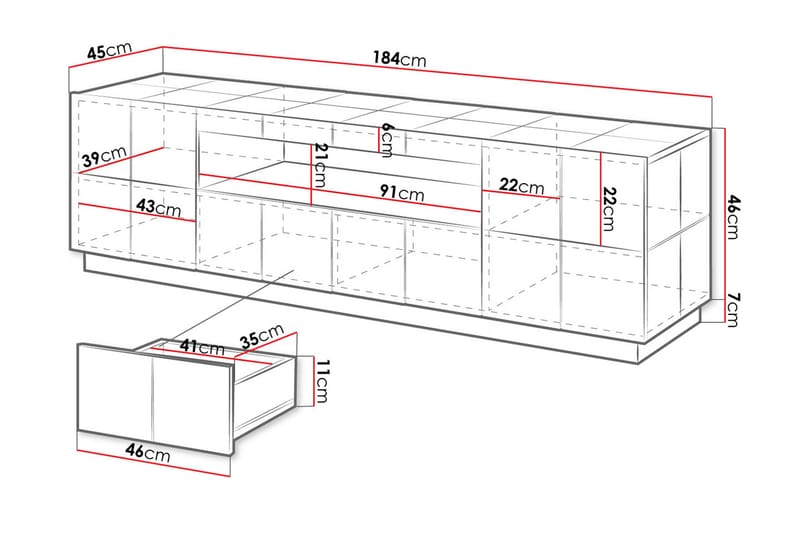 Reja TV-Bord 184 cm - Sort - Møbler - TV borde & mediemøbler - TV-borde