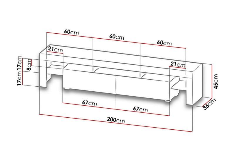 Solo TV-bænk 200x35x45 cm - Grå | Hvid - Møbler - TV borde & mediemøbler - TV-borde