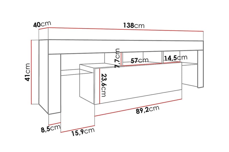 Toro TV-bænk 138x40x41 cm - Grå | Hvid - Møbler - TV borde & mediemøbler - TV-borde