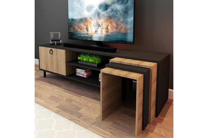 Tudena TV-bord 180 cm - Natur/Sort - Møbler - TV borde & mediemøbler - TV-borde