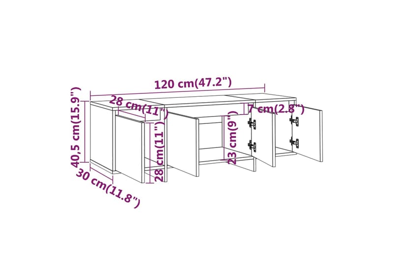 tv-bord 120x30x40,5 cm spånplade hvid højglans - Hvid - Møbler - TV borde & mediemøbler - TV-borde