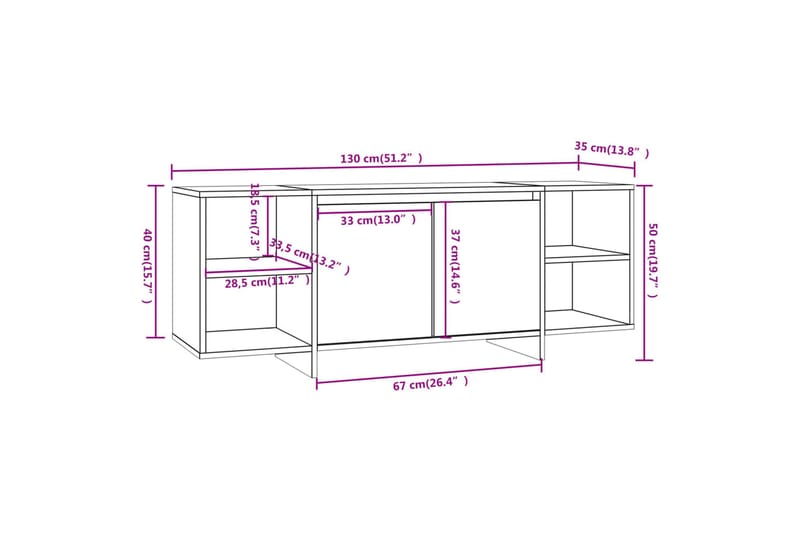 tv-bord 130x35x50 cm spånplade røget egetræsfarve - Brun - Møbler - TV borde & mediemøbler - TV-borde