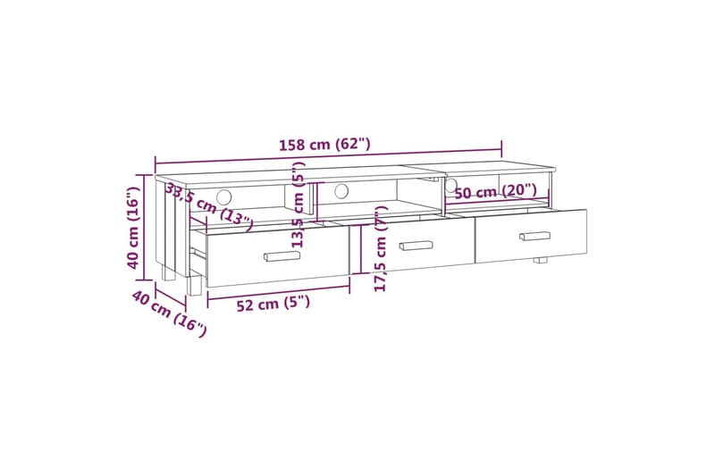 tv-bord 158x40x40 cm massivt fyrretræ hvid - Hvid - Møbler - TV borde & mediemøbler - TV-borde