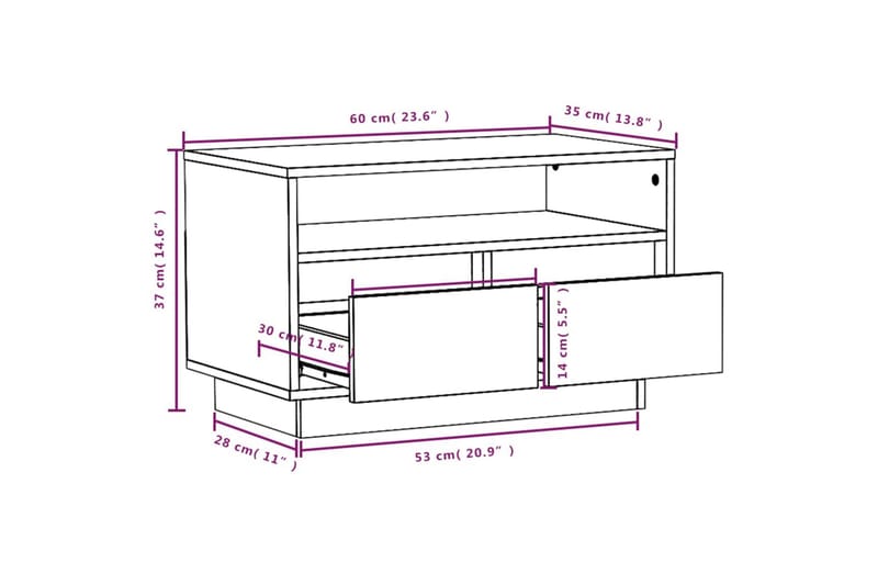 tv-bord 60x35x37 cm massivt fyrretræ hvid - Hvid - Møbler - TV borde & mediemøbler - TV-borde