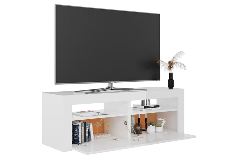 tv-bord med LED-lys 120x35x40 cm hvid højglans - Hvid - Møbler - TV borde & mediemøbler - TV-borde