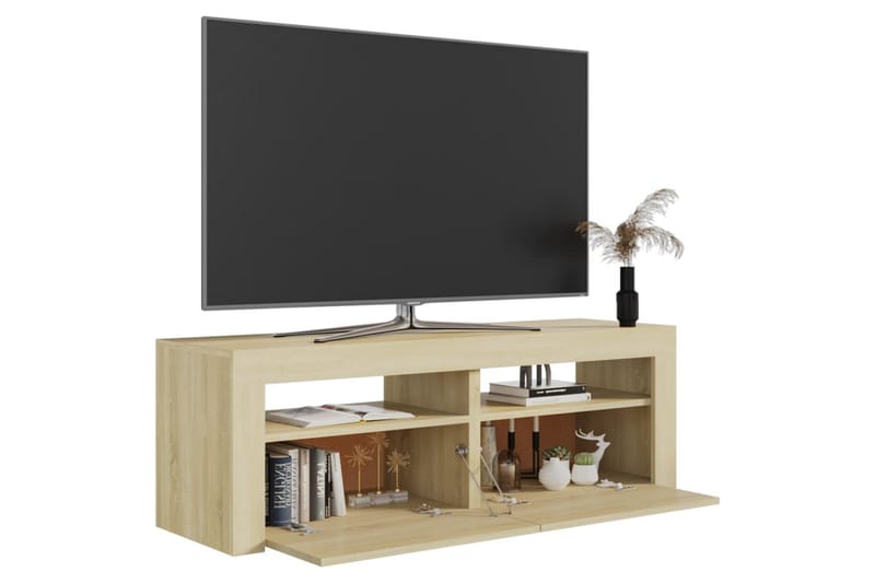 tv-bord med LED-lys 120x35x40 cm sonoma-eg - Brun - Møbler - TV borde & mediemøbler - TV-borde