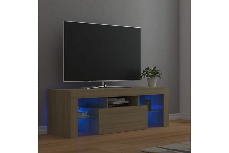 tv-bord med LED-lys 120x35x40 cm sonoma-eg - Brun - Møbler - TV borde & mediemøbler - TV-borde