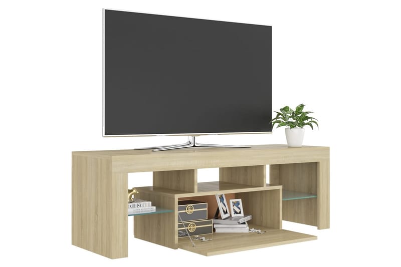 tv-bord med LED-lys 120x35x40 cm sonoma-eg - Brun - Møbler - TV borde & mediemøbler - TV-borde