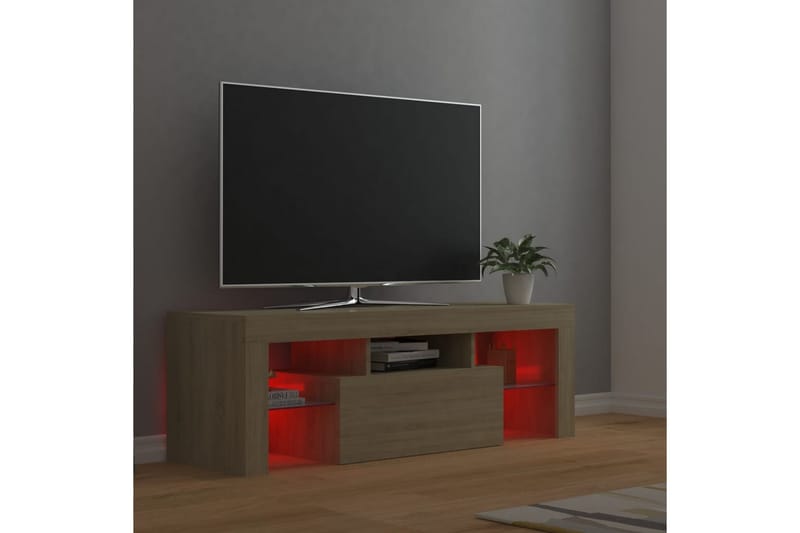 tv-bord med LED-lys 120x35x40 cm sonoma-eg - Brun - Møbler - TV borde & mediemøbler - TV-borde