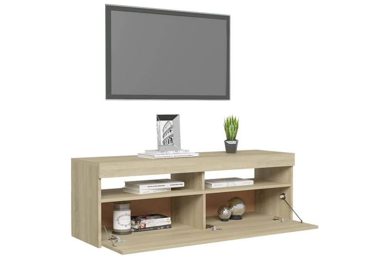 tv-bord med LED-lys 120x35x40 cm sonoma-eg - Brun - Møbler - TV borde & mediemøbler - TV-borde