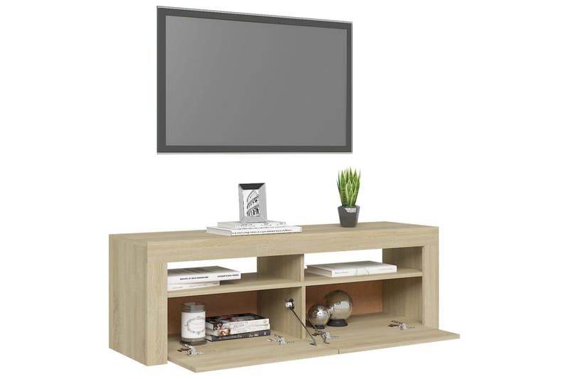 tv-bord med LED-lys 120x35x40 cm sonoma-eg - Brun - Møbler - TV borde & mediemøbler - TV-borde