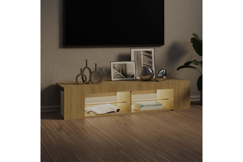 tv-bord med LED-lys 135x39x30 cm sonoma-eg - Brun - Møbler - TV borde & mediemøbler - TV-borde