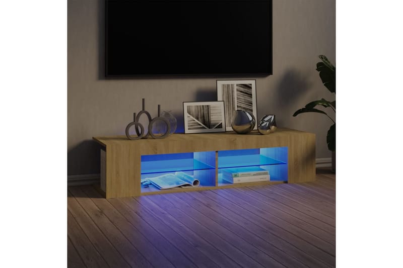 tv-bord med LED-lys 135x39x30 cm sonoma-eg - Brun - Møbler - TV borde & mediemøbler - TV-borde