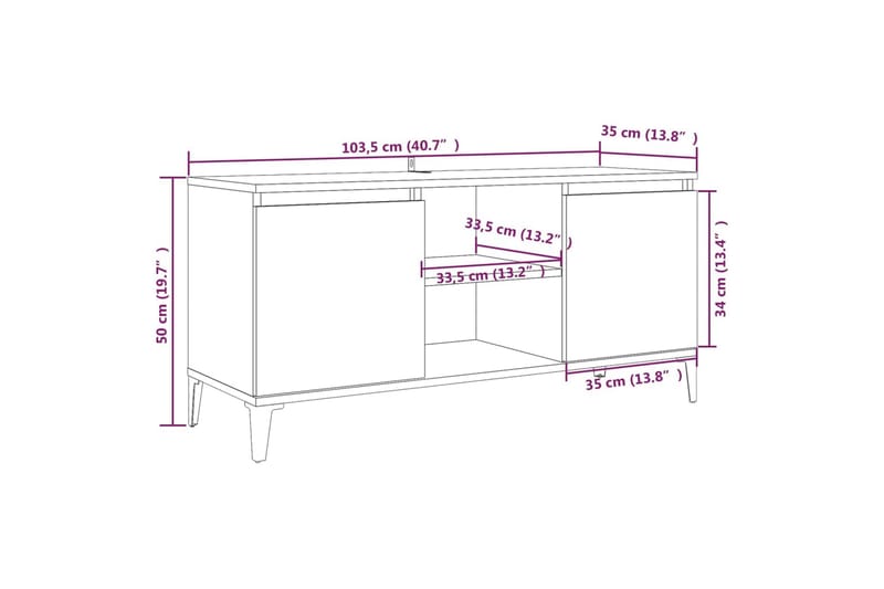 tv-bord med metalben 103,5x35x50 cm grå sonoma-eg - Grå - Møbler - TV borde & mediemøbler - TV-borde