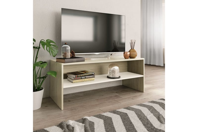 tv-skab 100 x 40 x 40 cm spånplade hvid sonoma-egetræsfarve - Møbler - TV borde & mediemøbler - TV-borde