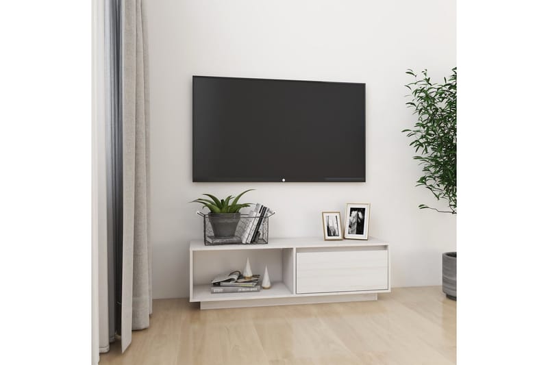 tv-skab 110x30x33,5 cm massivt fyrretræ hvid - Hvid - Møbler - TV borde & mediemøbler - TV-borde