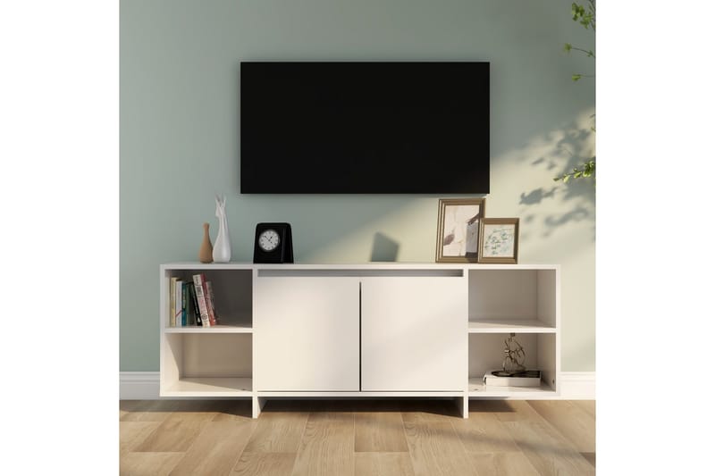 tv-skab 130x35x50 cm spånplade hvid højglans - Hvid - Møbler - TV borde & mediemøbler - TV-borde