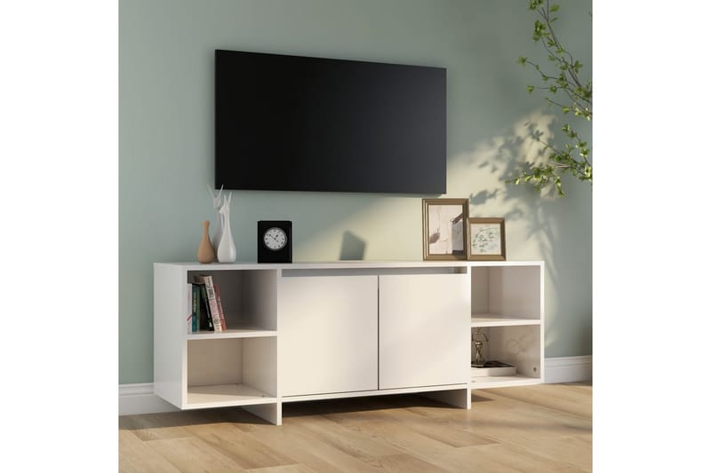 tv-skab 130x35x50 cm spånplade hvid højglans - Hvid - Møbler - TV borde & mediemøbler - TV-borde